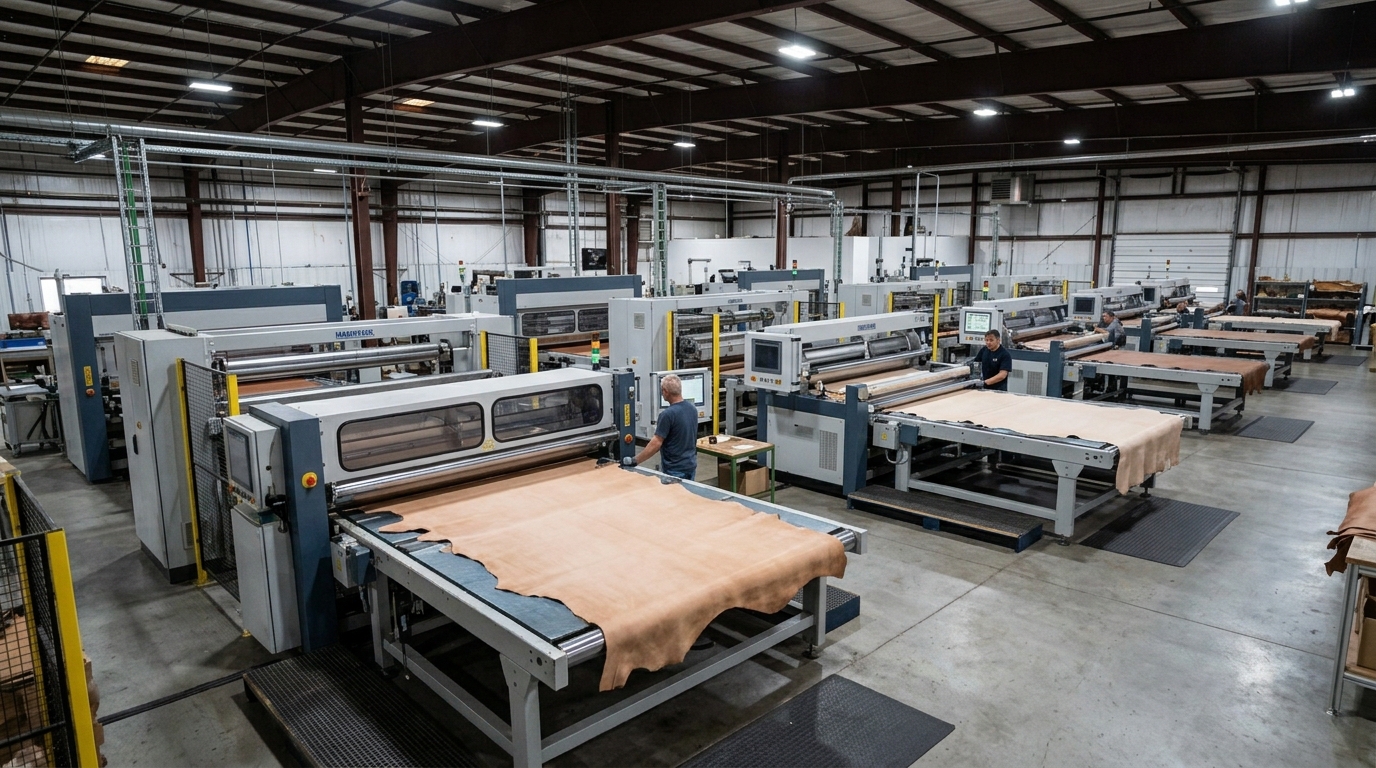 Bulk leather cutting production line for export orders
