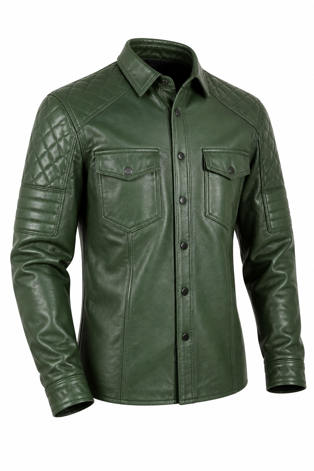 Biker Quilted Leather Shirts 03