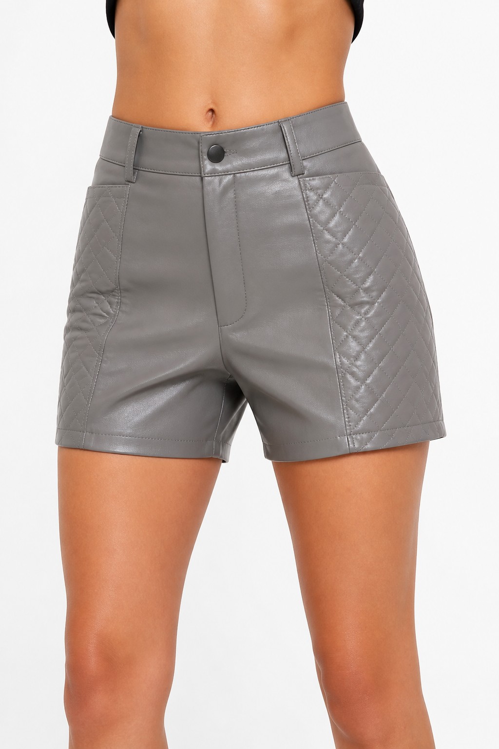 Biker Quilted Leather Shorts 04