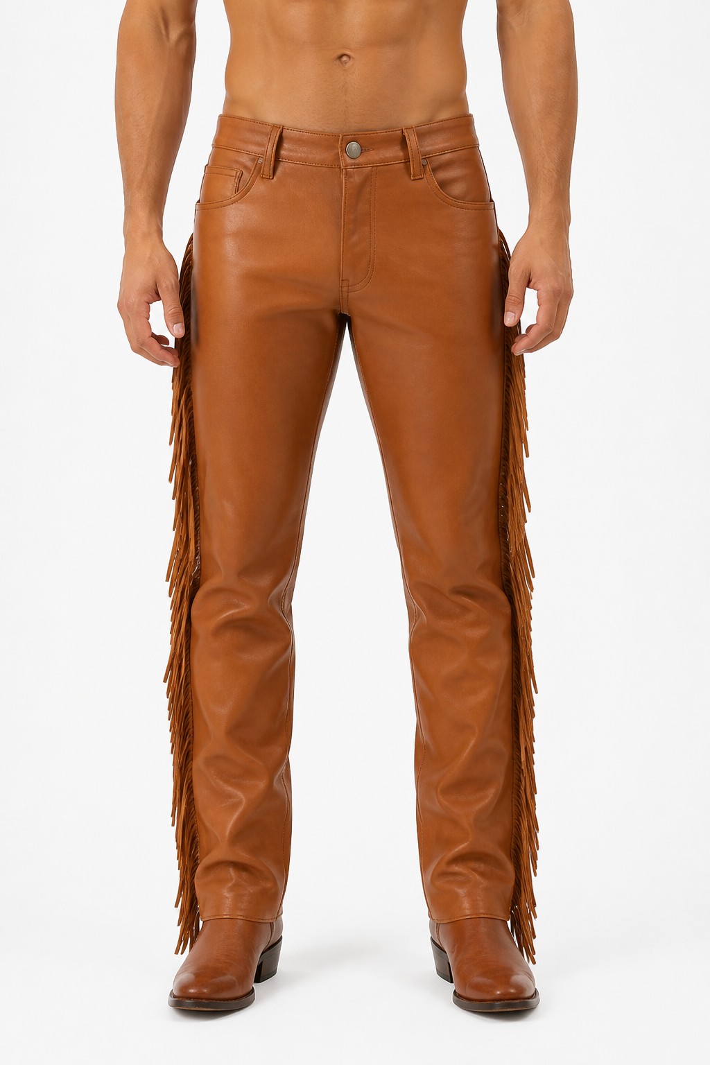 Western Fringe Leather Pants 03