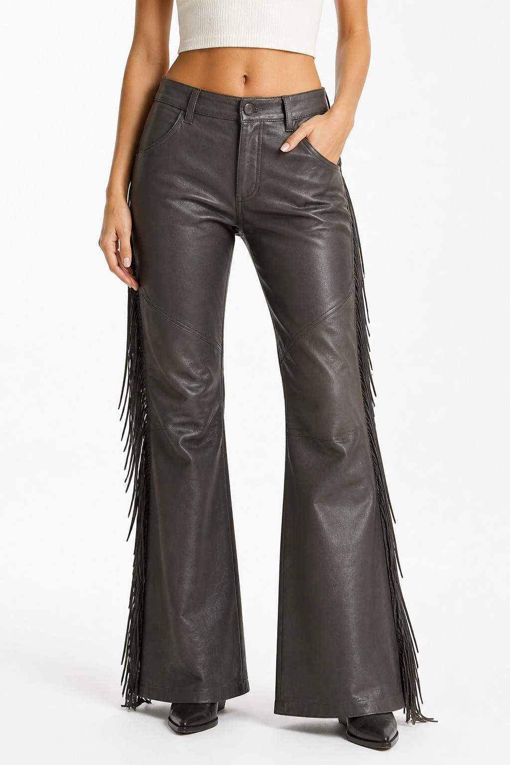 Western Fringe Leather Pants 04